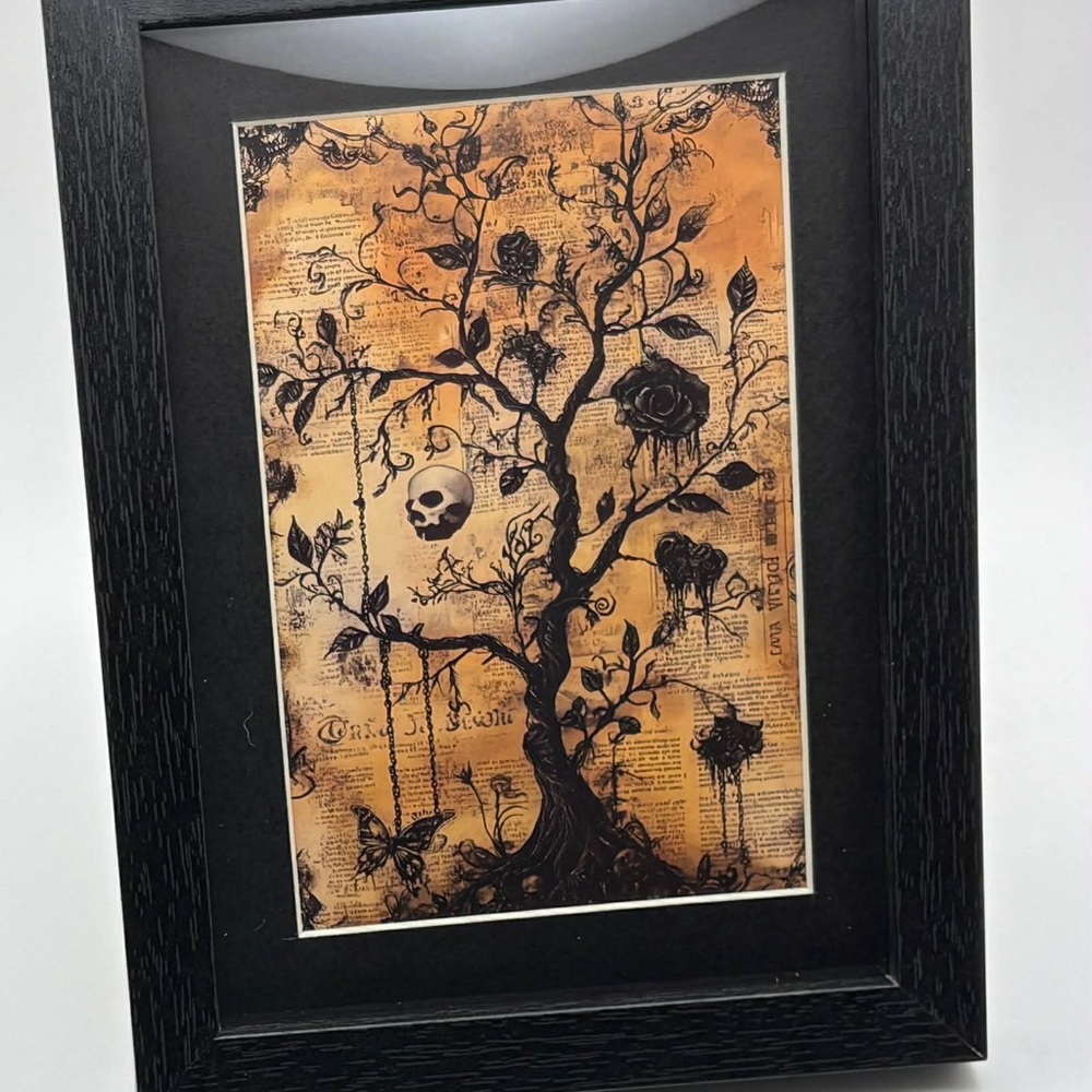 🖤 Gothic Botanical Art Print – 5x7 Framed 🌿💀